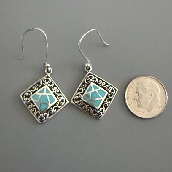 Vintage TH Turquoise Sterling Silver Earrings - Picture 2 of 4